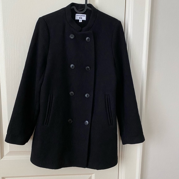 Uniqlo Ines de la Fressange Double Breasted Black Wool Long Jacket Coat Size M - Picture 1 of 13